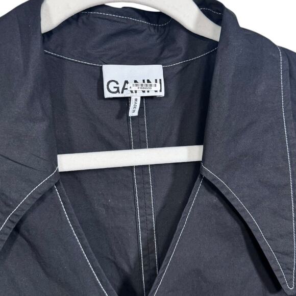 GANNI Black Pleated Cotton-Poplin Midi Dress - Size EU36 - Picture 2 of 5